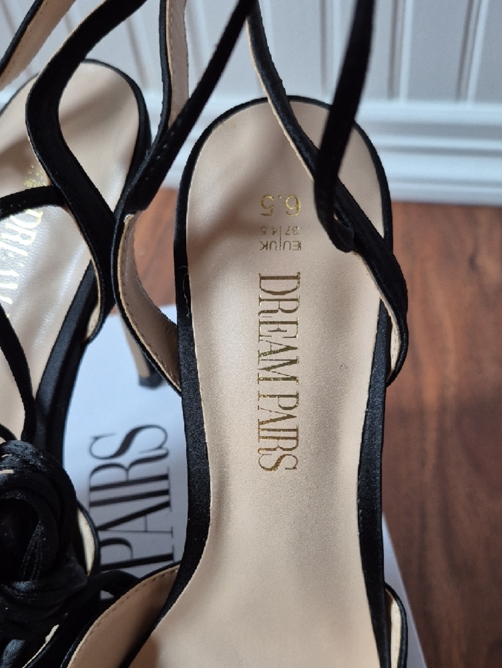 Dream Pairs Black Satin Pointed Toe Lace-Up Slingback Pumps - Picture 2 of 10